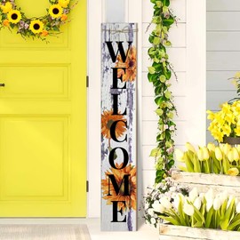 Sunflower Welcome Porch Sign Decor Summer Wooden Hanging Sign Door Porch Standing Decorative Signs Plaques for Front Door Farmhouse Outdoor Indoor Welcome Sign Wall Craft Decor 47.2"H