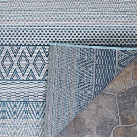 Couristan Cape Outdoor Area Rug - Gables 6'6" X 9'6" Rectangle in Surf Blue Color, Hose Washable, Pet Friendly, Patio and Home Decor