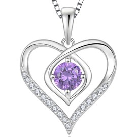 YIFSIY Christmas Gifts Heart Amethyst Necklace for Women 925 Sterling Silver Necklace Forever Love Heart Pendant February Birthstone Jewelry for Women Birthday Gifts for Wife Mom Her