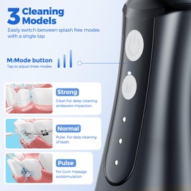 Water Flosser for Teeth Cordless & Oral Irrigator Dental Flosser, 350ML Portable flossers for Teeth Care Home Use and Travel, 3 Modes, Black