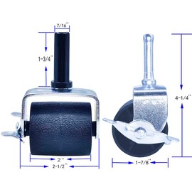 CAFORO Bed Frame Wheels Casters Rollers Brakes Stem for Bedframe Socket with Locking Zinc Plating-White Set of 4