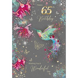 Cherry Orchard Stylish Milestone Age Female Birthday Greeting Card - from the Gorgeous Grace Range - Glitter & Foil Finished with Gold Envelope (65th)
