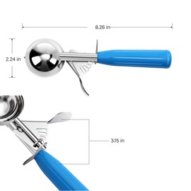 Commercial-Grade Ice Cream Scooper 2 oz, 18/8 Stainless Steel Cookie Scoop with Plastic Handle, Portion Control Disher Scoop for Bakeries, Restaurants & Dessert Shops, #16, Blue