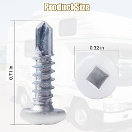 8 x 5/8" RV Square Head Screws White Self Tapping Screws for Cargo Trailer RV Interior and Exterior - 250 Pcs