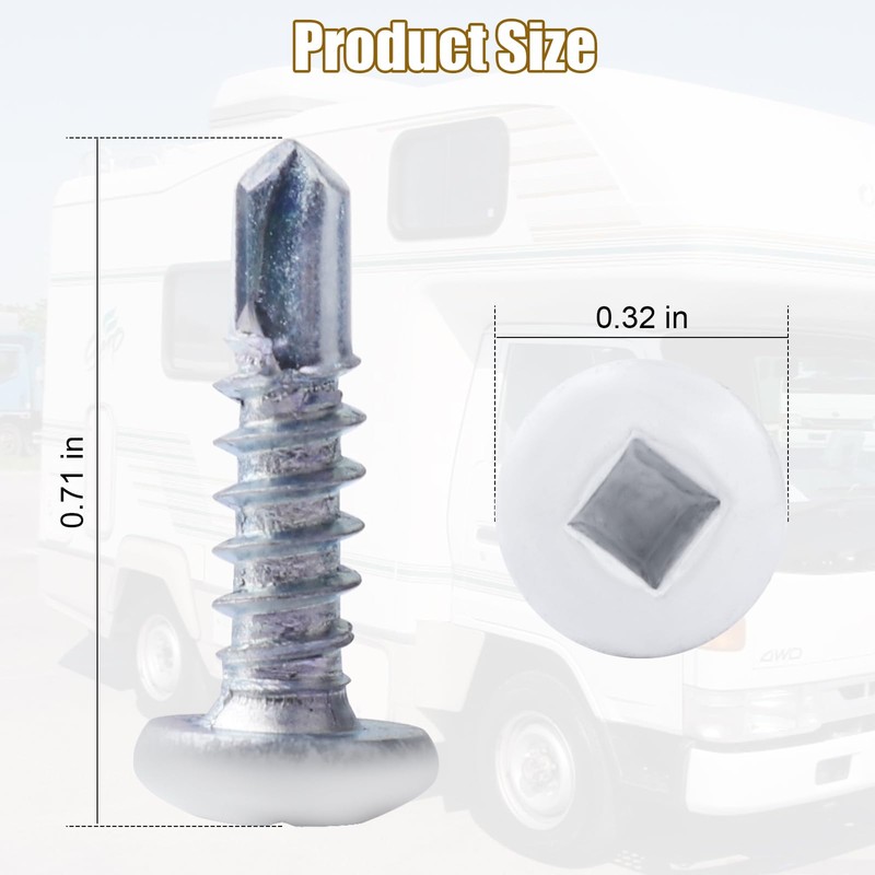 8 x 5/8" RV Square Head Screws White Self Tapping