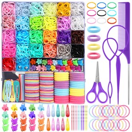 Auroray Hair Accessories for Girls, 2194 Pcs Colorful Elastic Hair Ties Set with Rubber Bands Butterfly Hair Clips Bobby Pins Hair Styling Tools Hair Tie Cutter Hair Stuff for Toddler, Baby, Kids