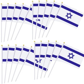 50 Packs Israel Flags Hand-hold Mini Flag Small Hand-waved Israeli Bunting on Plastic Sticks Party Parade Celebration Sports Football Game School Events Festival Outdoor Decoration