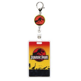Jurassic Park Rubber Dino Design Badge Reel Movie Scene ID Badge Holder Retractable Lanyard with Lobster Claw Clasp