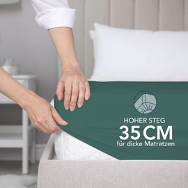 Dreamzie Fitted Sheet, 80 x 200 cm, 35 cm Deep Pocket, 100% Microfibre Bed Sheet, Petrol Green, Tested for Harmful Substances (Oeko Tex), Bed Sheet with Elastic Band