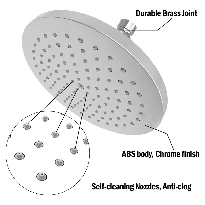 8.7 Inch Fixed Shower Head 22 cm Rainfall Swivel Ball