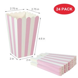 XIEHE 24 Pack Striped Popcorn Boxes - Carnival Parties Mini Paper Popcorn and Candy Containers, Party Supplies for Movie Nights (Pink)