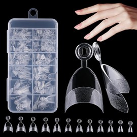 120 PCS Short Almond Nail Tips, 12 Size French Edge False Nail Tips, Half Cover Clear Matte Nail Tips, Artificial Acrylic Nail Tips for Nails Extension and Women Home DIY