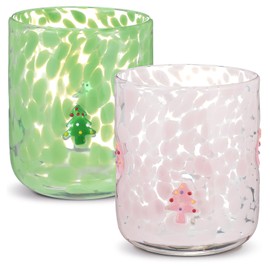 SiliFine Christmas Icon Juice Glasses, 14oz Christmas Tree Icon Stemless Wine Drinking Juice Glass Cup for Holiday Party Supplies Xmas Gift