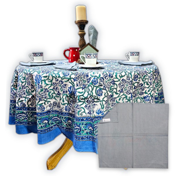 Sweet Us Paisley Paradise Floral Cotton Block Print Tablecloth and