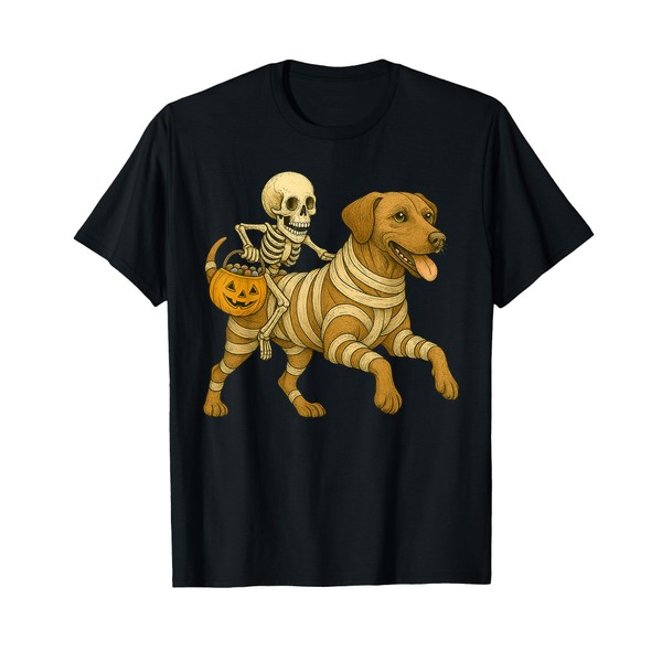 Skeleton Riding Mummy Vizsla Dog Halloween Funny Pumpkin T-Shirt