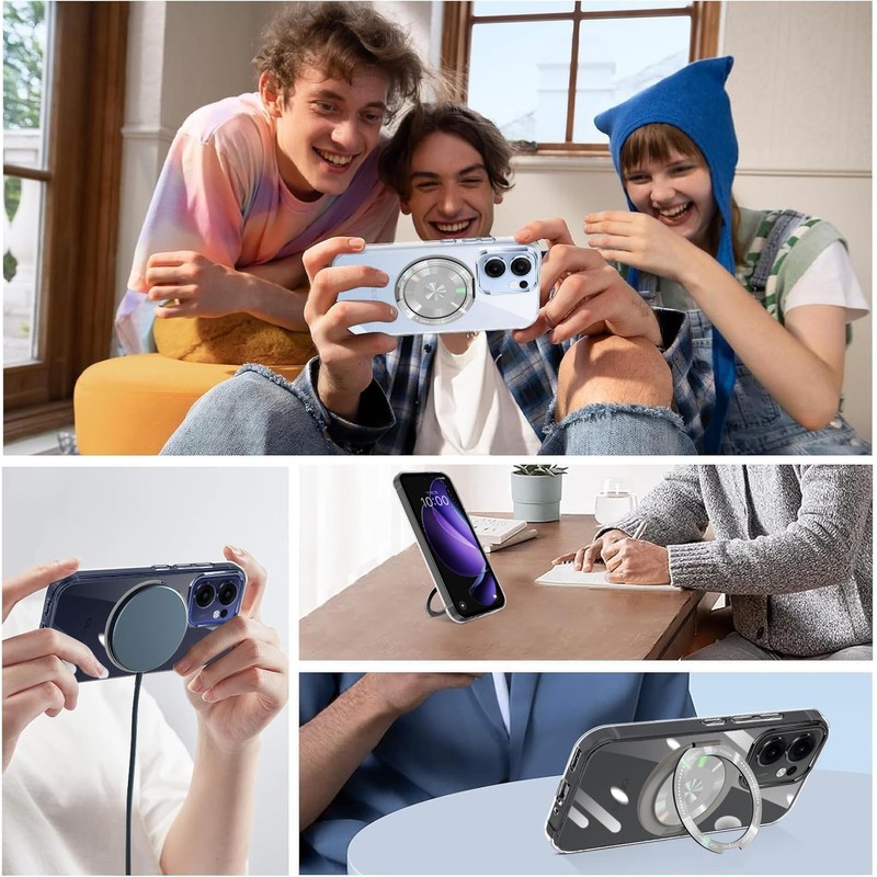 OPPO Reno13 A Case, Clear, Multi-functional 360 Degree Rotating Stand,