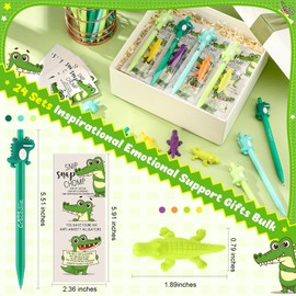 Honoson 12 Sets Inspirational Crocodile Gifts for Students Mechanical Pencils Erasers and Pun Awesome Cards Desk Pets from Teacher for Classroom Party Favors Employee Appreciation Birthday Supplies