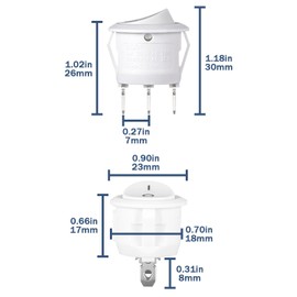 VEXUNGA Rocker Switch Round Rocker Switch 3-Pin 6A 250V 10A 125V On/Off Mini Round Switch Car Built-in Switch with Self-Locking Lockable White (Pack of 10)