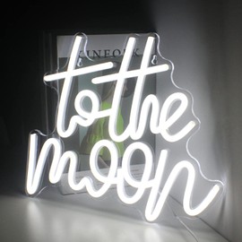 Looklight To The Moon Neon Sign Letters Led Signs White Neon Lights for Wall Decor Connectivity Light Up Moon Wedding Anniversary Home Birthday Decorations for Bedroom Gifts