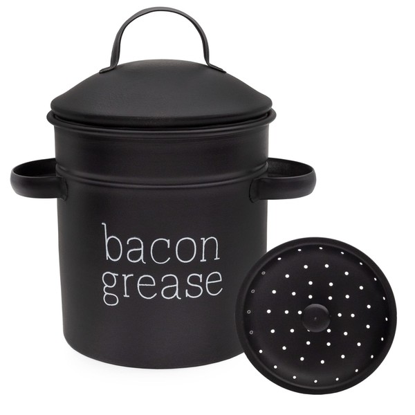 AuldHome Farmhouse Bacon Grease Container (Black), Enamelware Bacon Grease Can