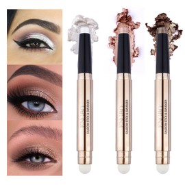 LOKFAR 3 PCS Eye-Shadow Stick Makeup Cosmetics Eye Brightener Stick, Waterproof Rotatable Cream Eye Shadow Pencil Crayon, Glitter Shimmer Eyeshadow Stick with Sponge Brush for Eye Makeup (01#03#07#)