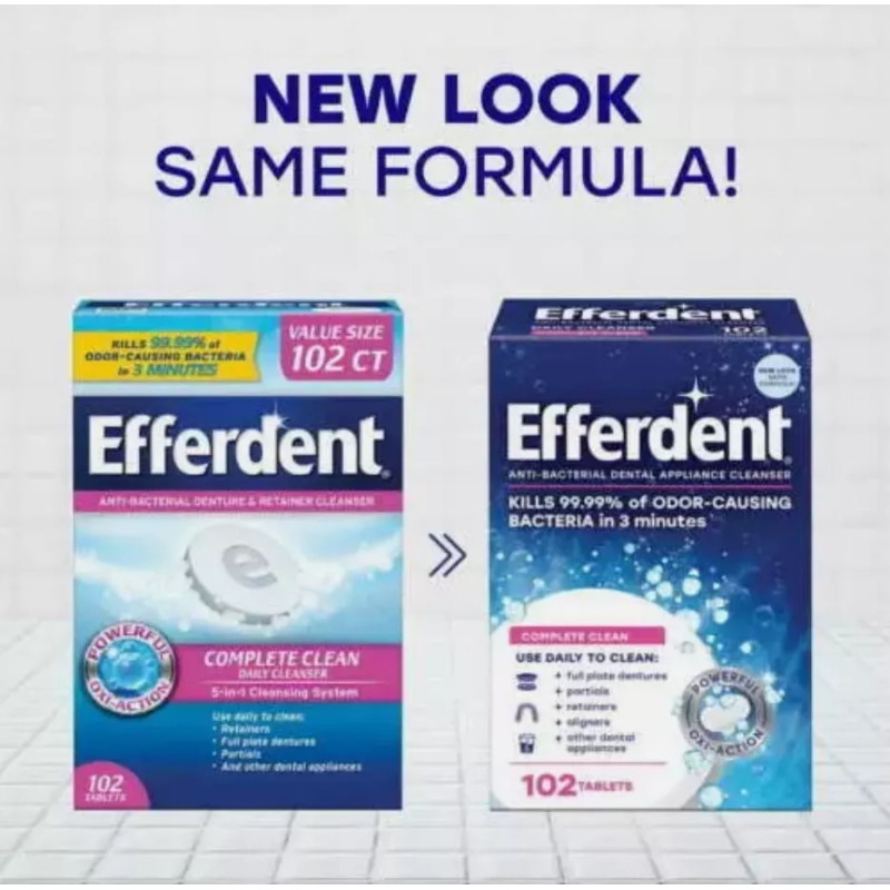 2x Efferdent Complete Clean Anti-Bacterial Daily Denture Cleanser Tablets 204Ct