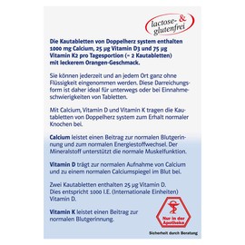 Doppelherz Calcium 1000 + D3 + K2 System - Calcium as a Contribution to Normal Bone Maintenance - 60 Chewable Tablets