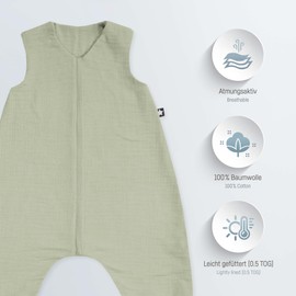 Julius Zöllner Sleepsuit Jumper Muslin 0.5 TOG Size 80 | 100% Cotton Muslin | Oeko-Tex Standard 100 | Lime