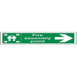 V Safety 17022AX-R Fire Assembly Point Arrow Right Sign - Landscape - 300mm x 100mm - 1mm Rigid Plastic, Green