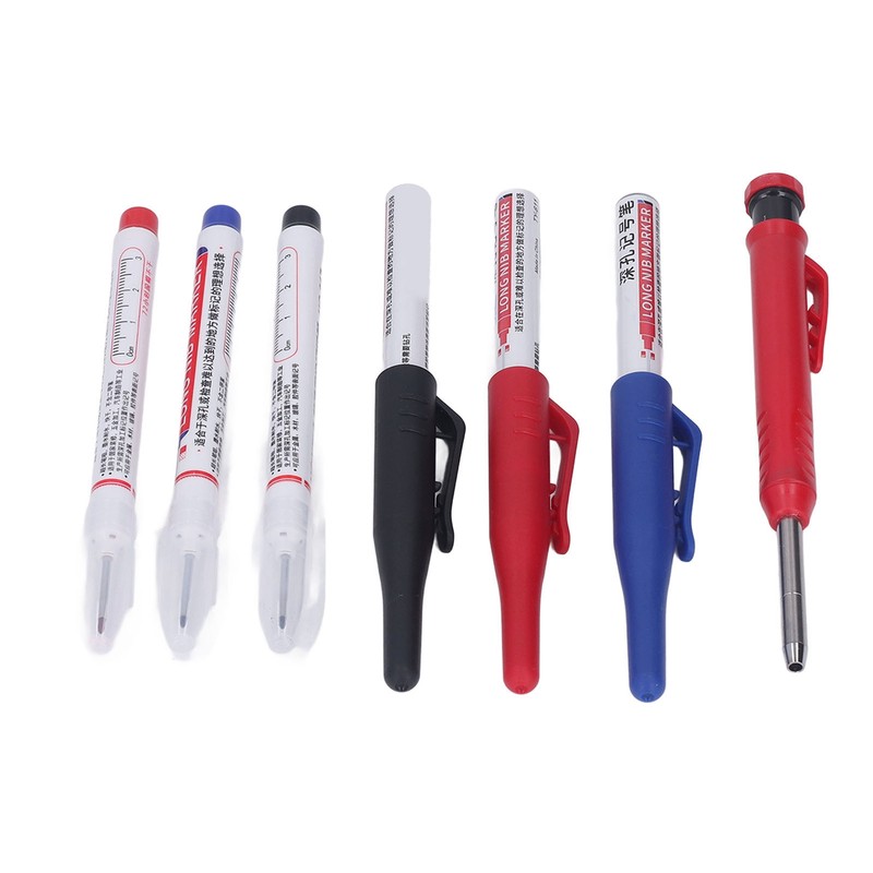 Carpenter Pencil Marker Set Multifunctional 6 Long Nib Deep Hole