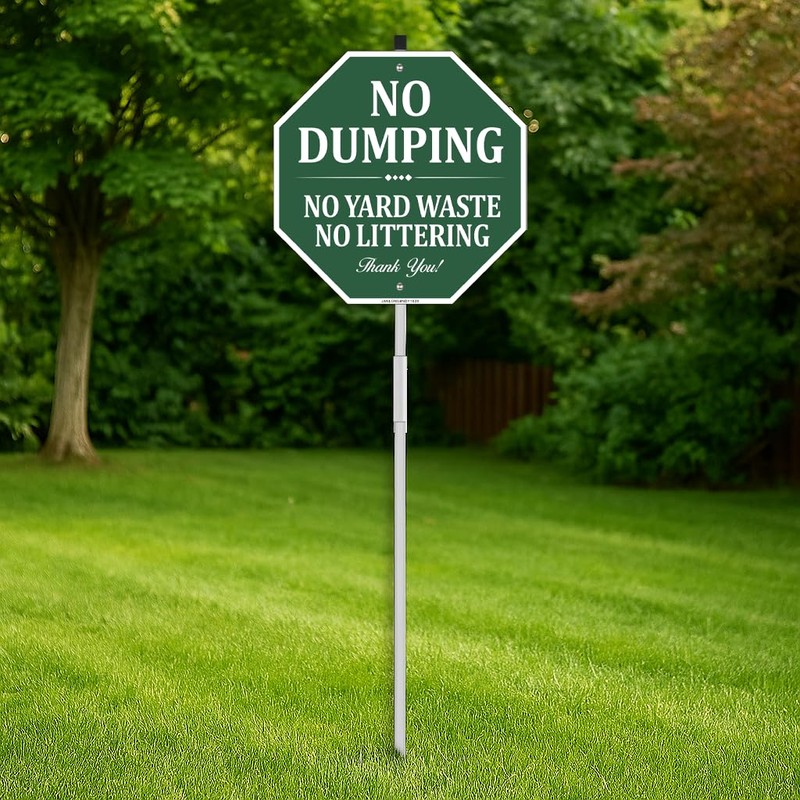 No Dumping No Yard Waste No Littering Sign, 10"W x