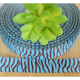 Unbranded 7/8 Inch (1 YD) Zebra Grosgrain Ribbon Blue and Brown Zebra Safari Hair Bow