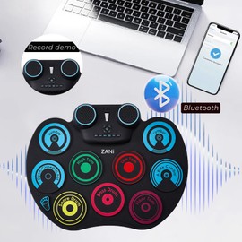 Electronic Drum Set, 10-Pads Roll-Up Drum Pad Electric Drum Set with Bluetooth Drum Kit Machine with Built-in Speaker Drum Pedals Great Birthday Holiday Gifts for Kids