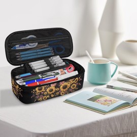 Belidome Highland Cow Pencil Cases for Girls Cute Pencil Box Sunflower Large Black Pen Pouch Stationery Makeup Bag