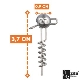 Zite Fishing Screw-In Jigs 5-20g Pack of 5 | Screw Jig Heads Lead Durable Predator Fishing | Screw Spiral Rubber Fish System | Corkscrew Screw Jig Heads Pike, Zander, Perch Fishing (5g)