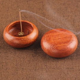 Mini Soporte de Incienso, Cuenco de Incienso Redondo Vietnamita, Soporte de Incienso, Accesorios Budistas (Palo de rosa)