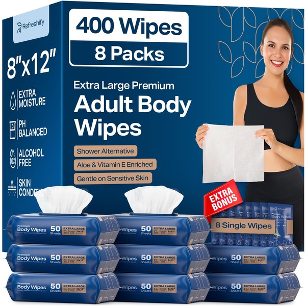 XL Aloe Vera Shower Body Wipes for Adults 8" x