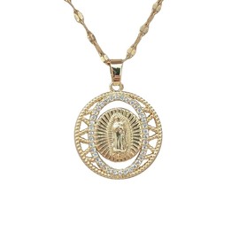 Virgin Mary Our Lady of Guadalupe Virgen De Guadalupe 14K Gold Plated Necklaces Cubic Zirconia,Religion Faith Necklace,Miraculous Medal Necklace for Women