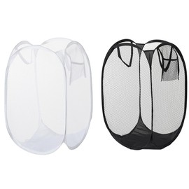 2-Pack Collapsible Mesh Laundry Hampers – Durable Pop-Up Clothes Baskets with Reinforced Handles & Side Pocket for Home, Dorm, Kids Room, Travel – Foldable & Portable (Black & White)