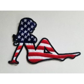 Unbranded MUDFLAP GIRL embroidered TRUCKER PATCH USA FLAG sew-on RIGHT FACING 3 x 5 in.