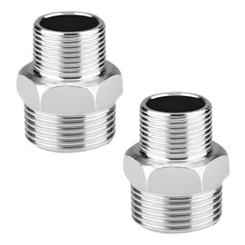 QZKJQDD 2 pieces stainless steel double nipple 1/2 inch male x 3/8 inch male thread, reducer 1/2 to 3/8 male thread, adapter 1/2 to 3/8 inch, suitable for industry, pipes, water etc