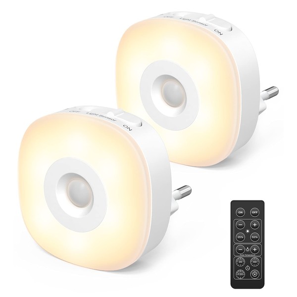 Lyridz Nachtlicht Steckdose mit Dämmerungssensor, Fernbedienung dimmbar LED Licht,Farbwechsel warmweiß