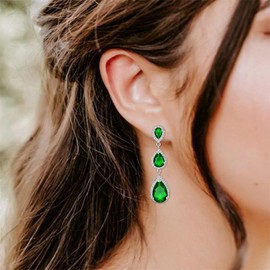 EVER FAITH Women's Cubic Zirconia Wedding Bridal 3 Teardrop Long Dangle Earrings Clear Silver Tone, Cubic Zirconia, Cubic Zirconia