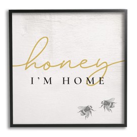 Stupell Industries Honey I'm Home Greeting Charming Bee Pun Black Framed Wall Art, 17 x 30, Off- White