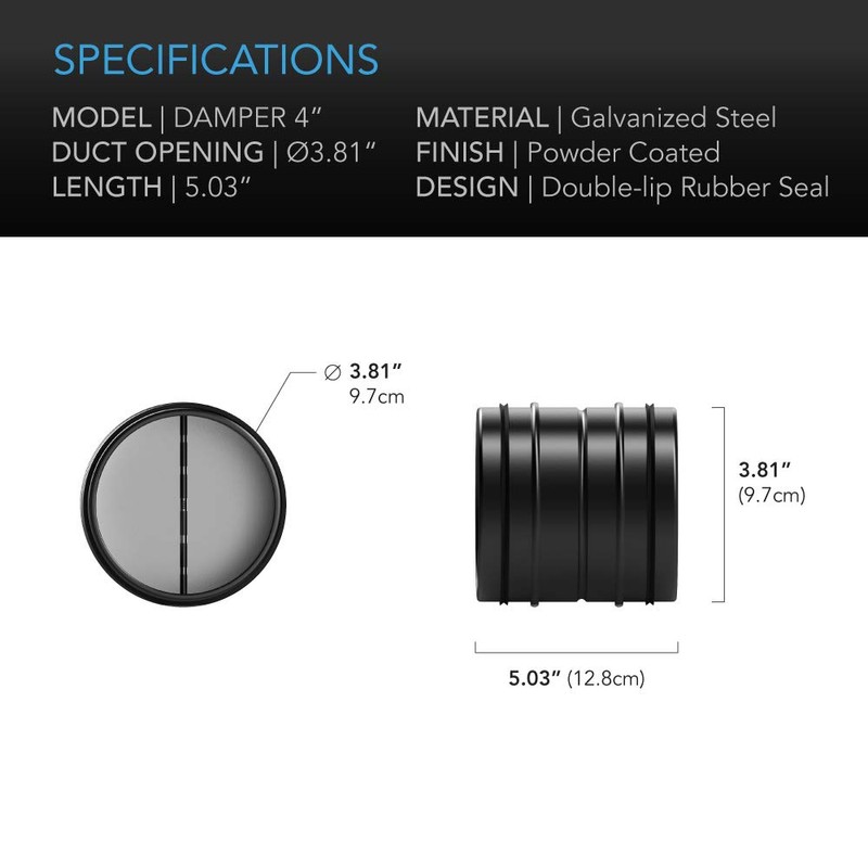 AC Infinity 4" Backdraft Damper, One-Way Airflow Ducting Insert with