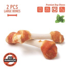 LuvChew Premium Dog Bones, Rawhide-Free, Made with Real Chicken and Wholesome Vegetables, Made with Limited Ingredients (Large 2pcs/Pack)