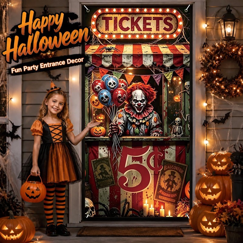 Halloween Garage Door Decoration, 79 x 35.4 Inch Clown Ticket