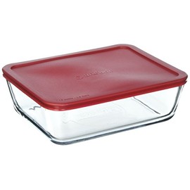 Anchor Hocking Classic Glass Food Storage Container with Lid, Red, 11 Cup, Clear, Regular - 77931