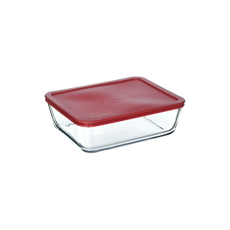Anchor Hocking Classic Glass Food Storage Container with Lid, Red,