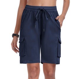 MoFiz Women's Hiking Shorts Athletic Outdoor Cargo Shorts for Women Quick Dry Running Summer Shorts with Pockets Navy 2XL